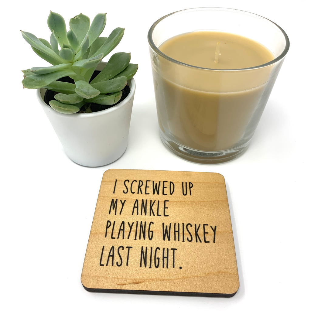 Whiskey. Wood Coaster
